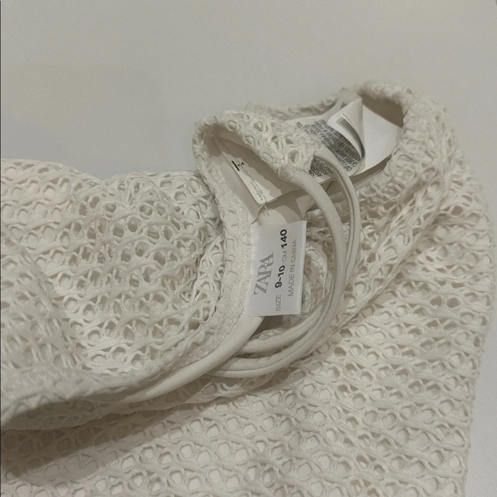 Zara girls white Kids One Piece Swimsuit crochet one shoulder 9/10